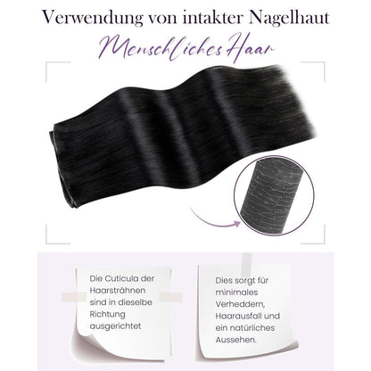 Echthaar Tressen Schwarz 50cm - Remy Weft zum Einnähen
