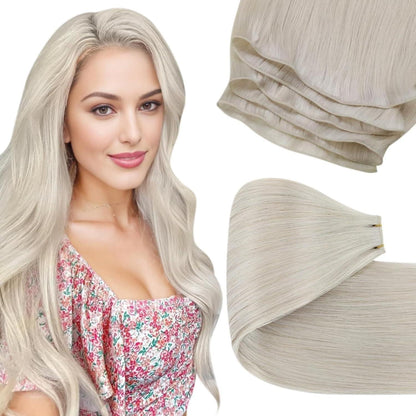 Echthaar Tressen Blond 60cm – Einnähhaare Platinblond #60