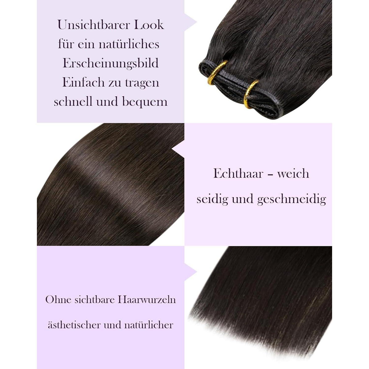 Dunkelbraune Echthaar Tressen – 45cm, 50g, zum Einnähen