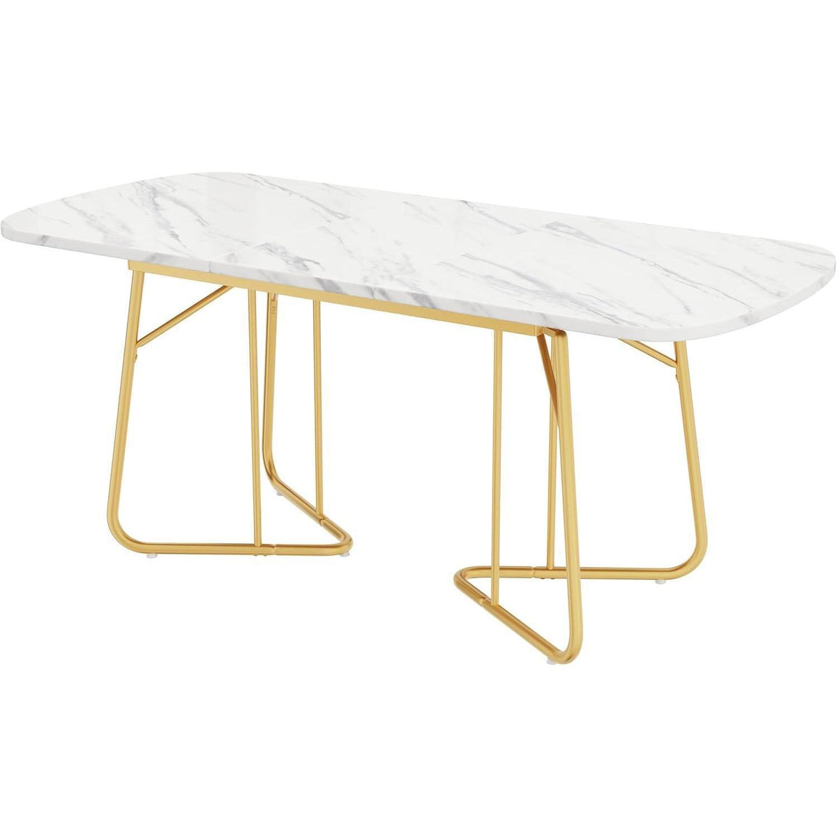 Weißer Esstisch mit Marmoroptik & Goldbeinen, 140/180cm