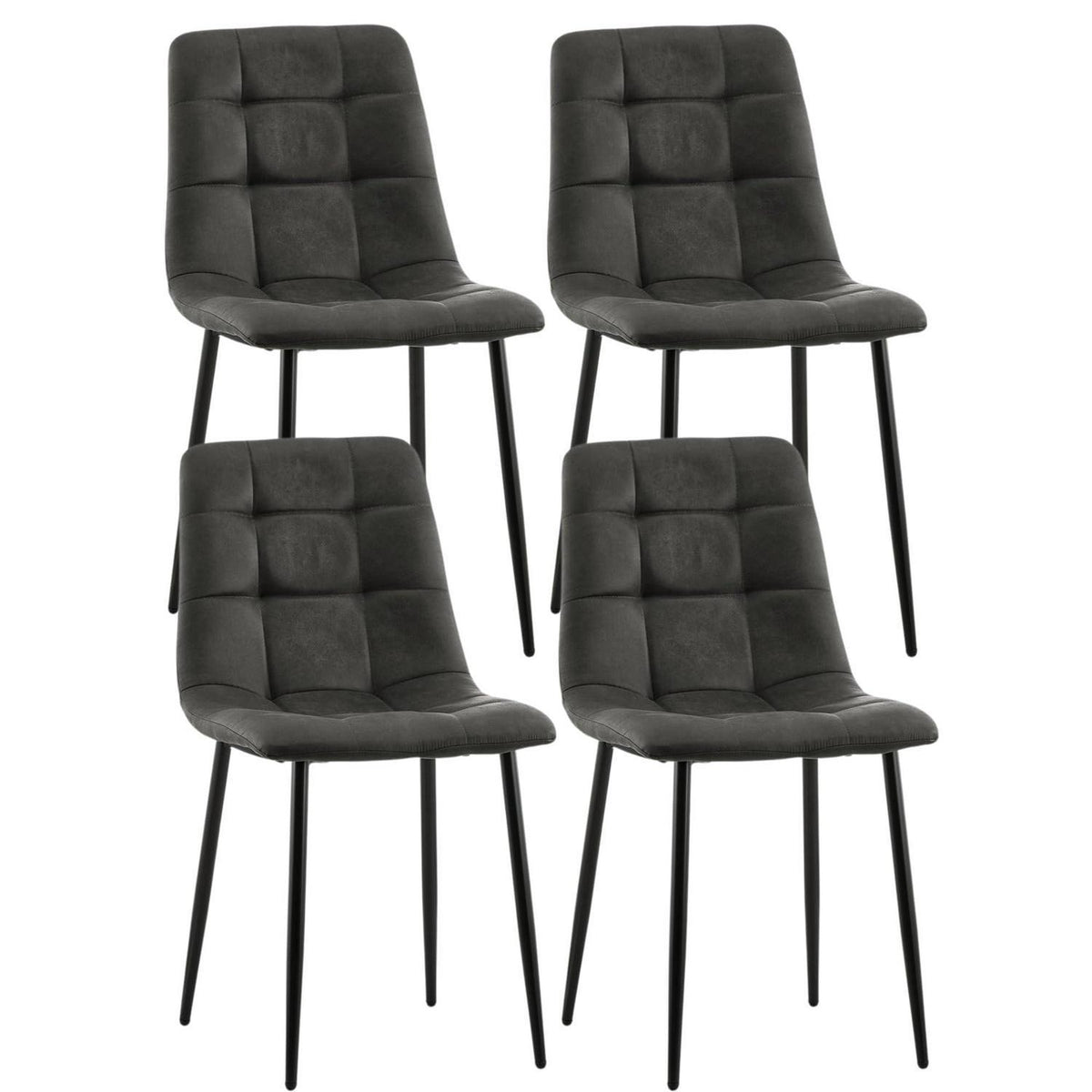 Esszimmerstühle Set Grau, Metall 4er Set in Lederoptik