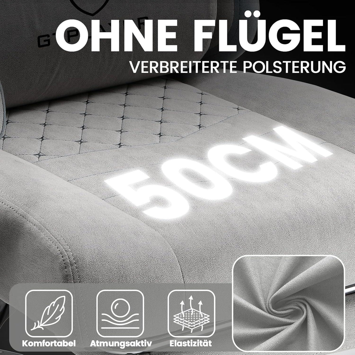 Gaming Stuhl Stoff Bürostuhl Fußstütze 150kg 90-135° Rückenlehne Grau