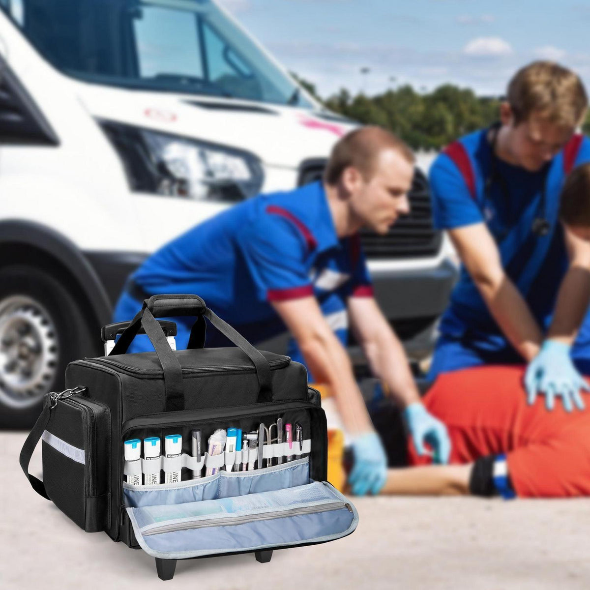 Notfalltasche mit Trolley – Erste Hilfe Tasche für Sanitäter & Ärzte