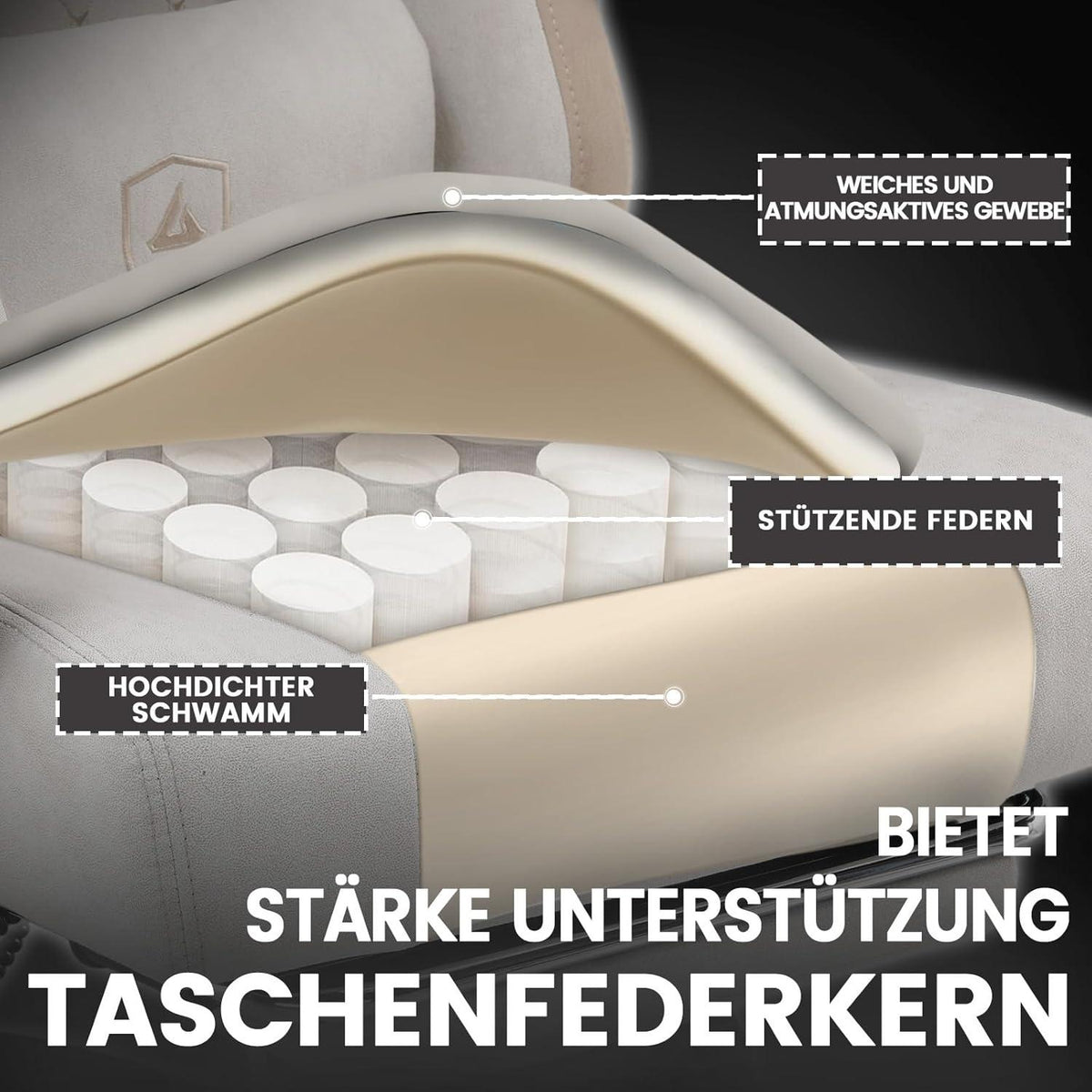 Ergonomischer Gaming Stuhl Stoff mit Fußstütze Beige-Braun 150kg