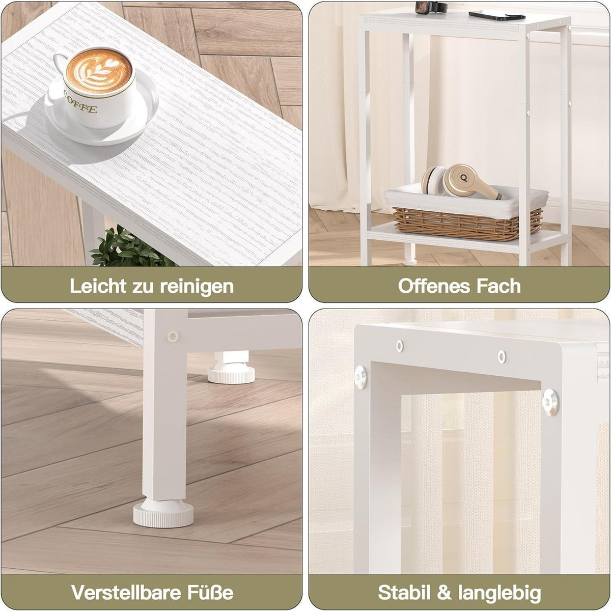 Schmaler Nachttisch 2er Set – Weiß, Platzsparend & Stabil