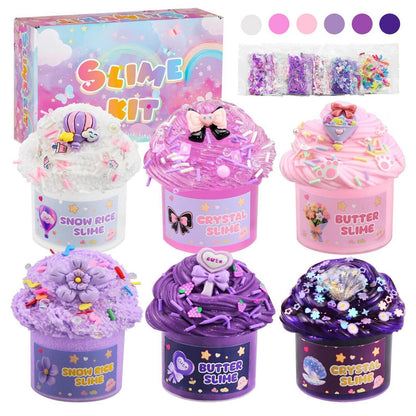 6x Lila Farbverlauf Slime Set – Schneereis, Butter, Crystal