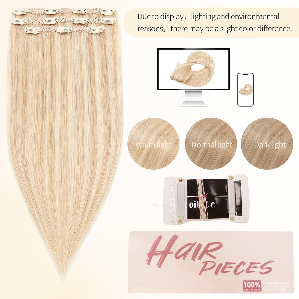 Clip-in Haarverlängerung Aschblond & Blond 45cm Echthaar