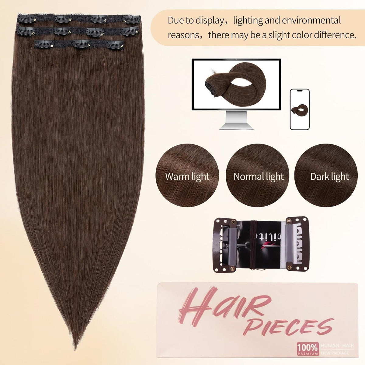 Clip-in Haarverlängerung Dunkelbraun 45cm Echthaar