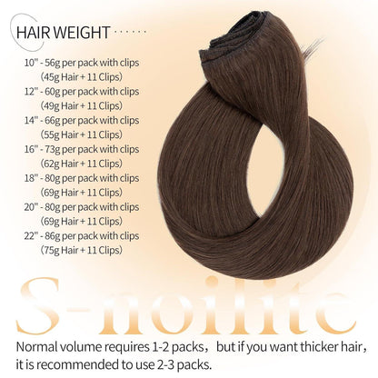 Clip-in Haarverlängerung Dunkelbraun 45cm Echthaar