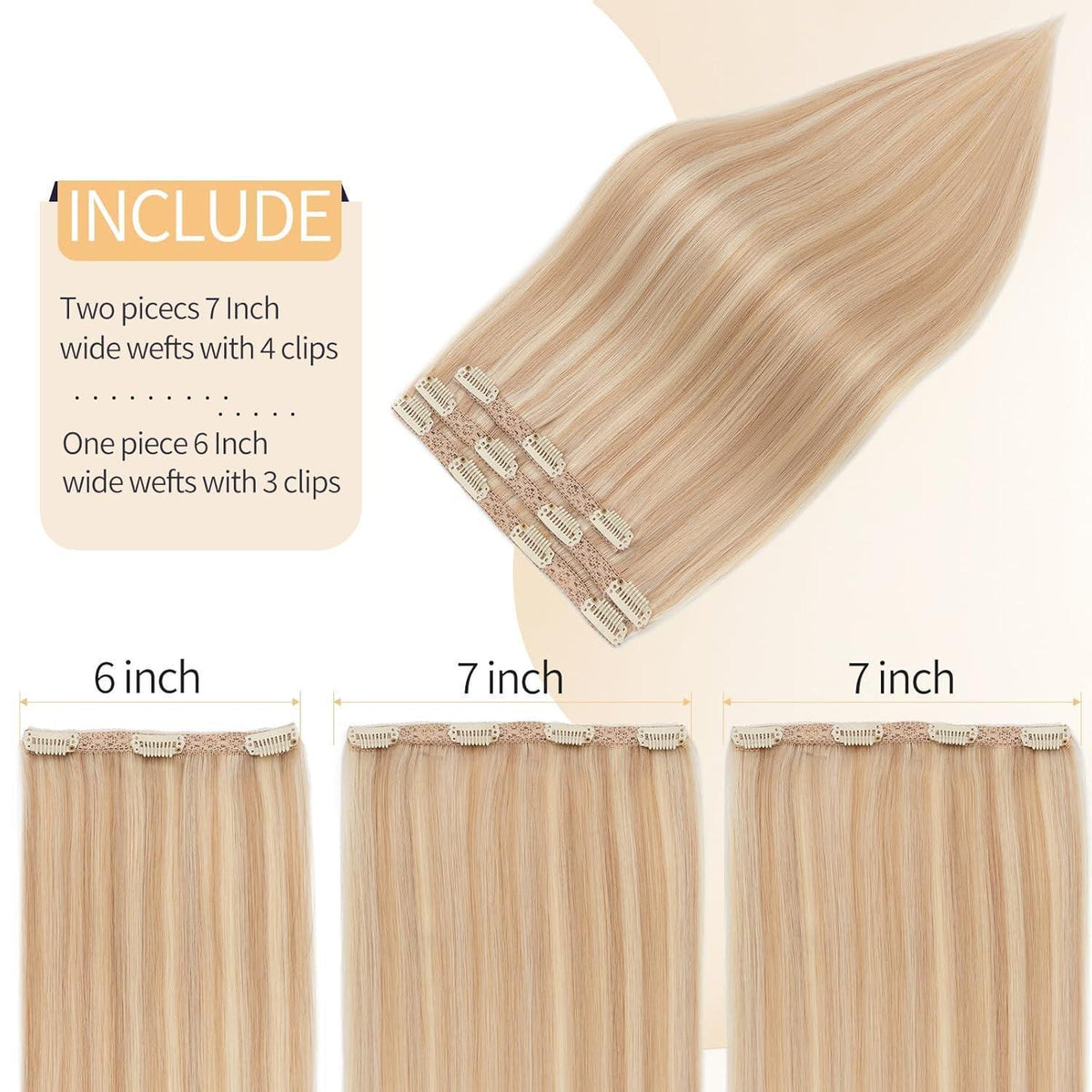Echthaar Clip-in Extensions Aschblond & Gebleichtes Blond 55cm