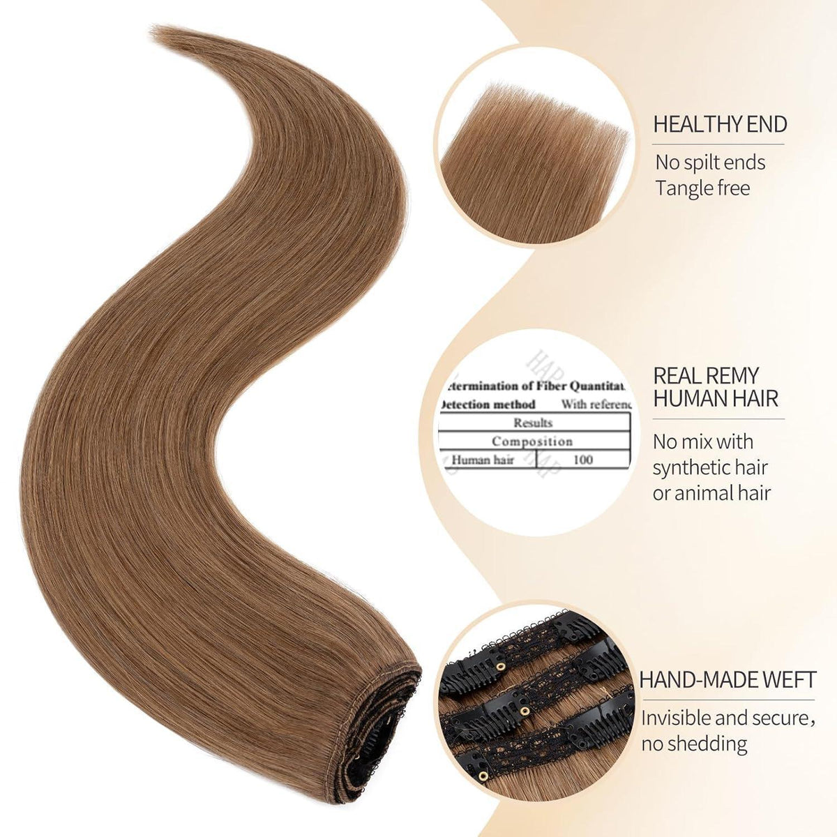 Echthaar Clip-in Extensions Hellbraun 45cm – 80g