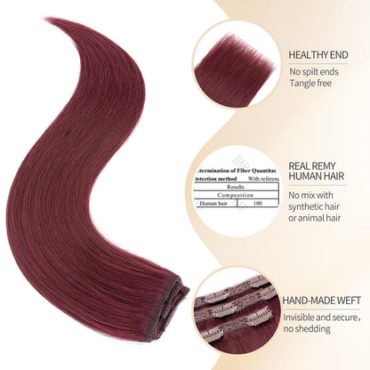 Echthaar Clip-in Extensions Weinrot 55cm – 3er Set