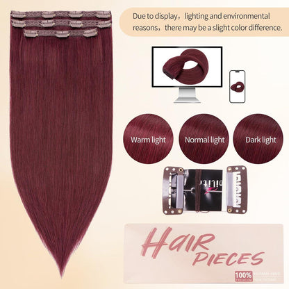 Echthaar Clip-in Extensions Weinrot 55cm – 3er Set