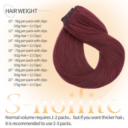 Echthaar Clip-in Extensions Weinrot 55cm – 3er Set