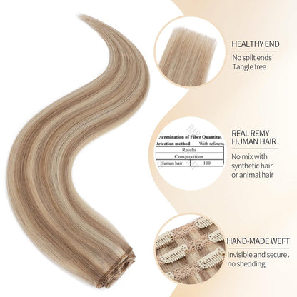 Echthaar Clip-in Extensions Blondbraun 55cm