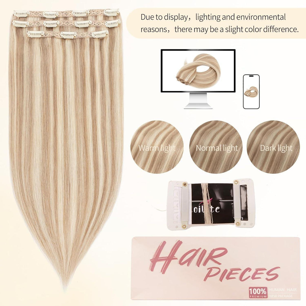 Echthaar Clip-in Extensions Blondbraun 55cm
