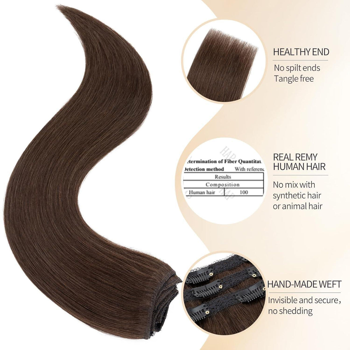Echthaar Clip-in Extensions Dunkelbraun 50cm
