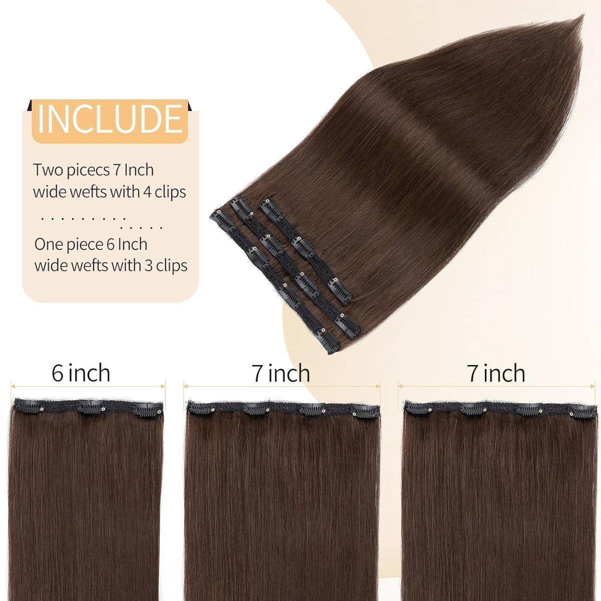 Echthaar Clip-in Extensions Dunkelbraun 50cm