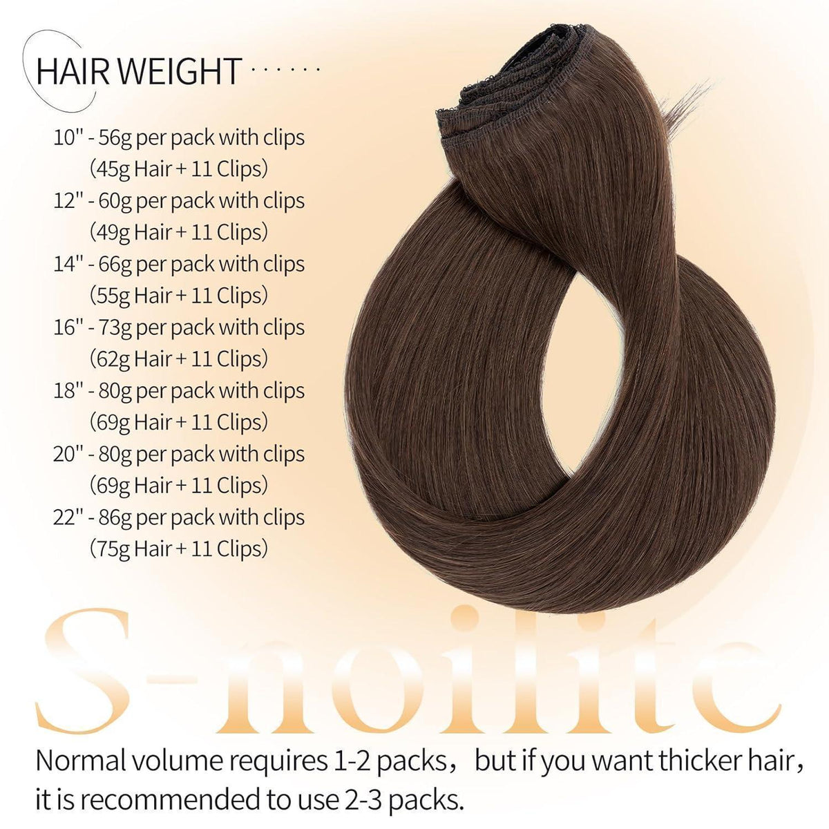 Echthaar Clip-in Extensions Dunkelbraun 55cm