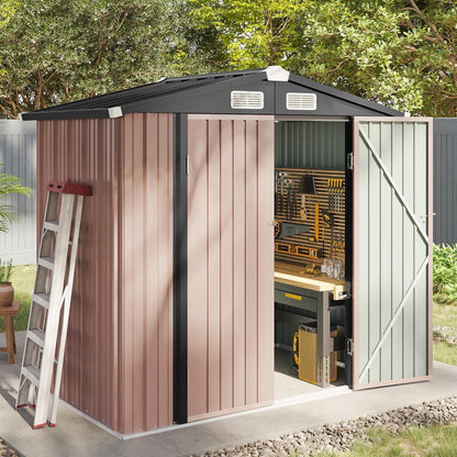Gerätehaus Metall 200x188x123cm mit Fundamentrahmen Braun