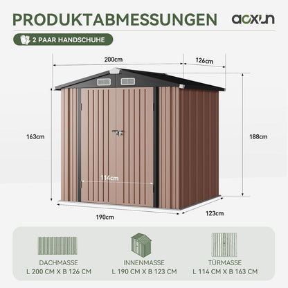 Gerätehaus Metall 200x188x123cm mit Fundamentrahmen Braun