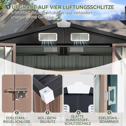 Gerätehaus Metall 200x188x123cm mit Fundamentrahmen Braun