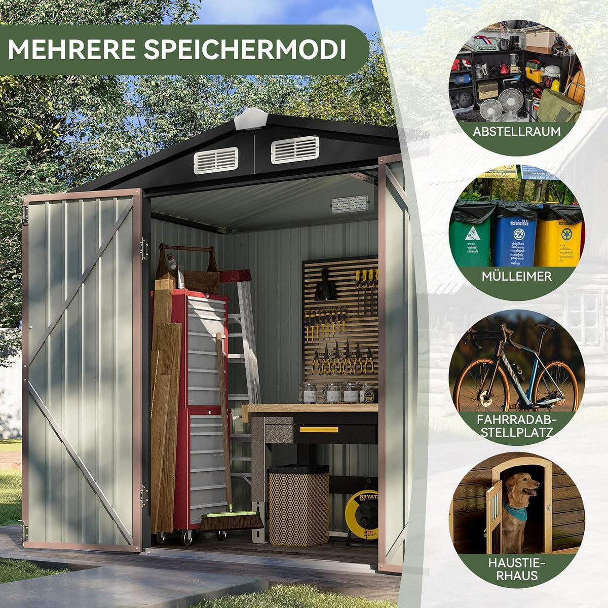 Gerätehaus Metall 200x188x123cm mit Fundamentrahmen Braun