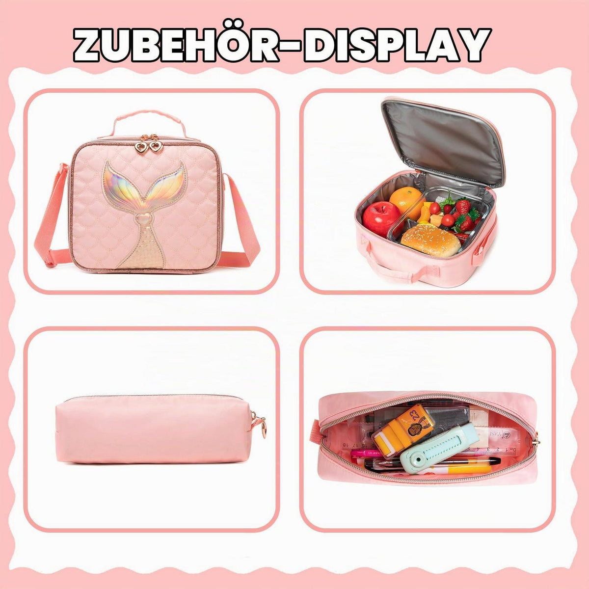 Schultrolley Mädchen Set Rosa mit Rucksack & Lunchtasche