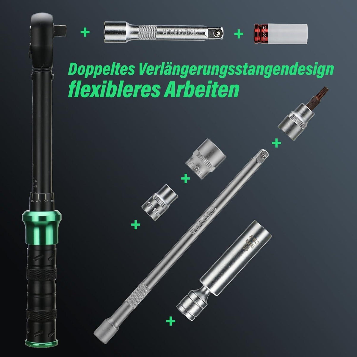 Drehmomentschlüssel-Set 60-220 Nm, 15-teilig, 3/8 & 1/2 Zoll Antrieb