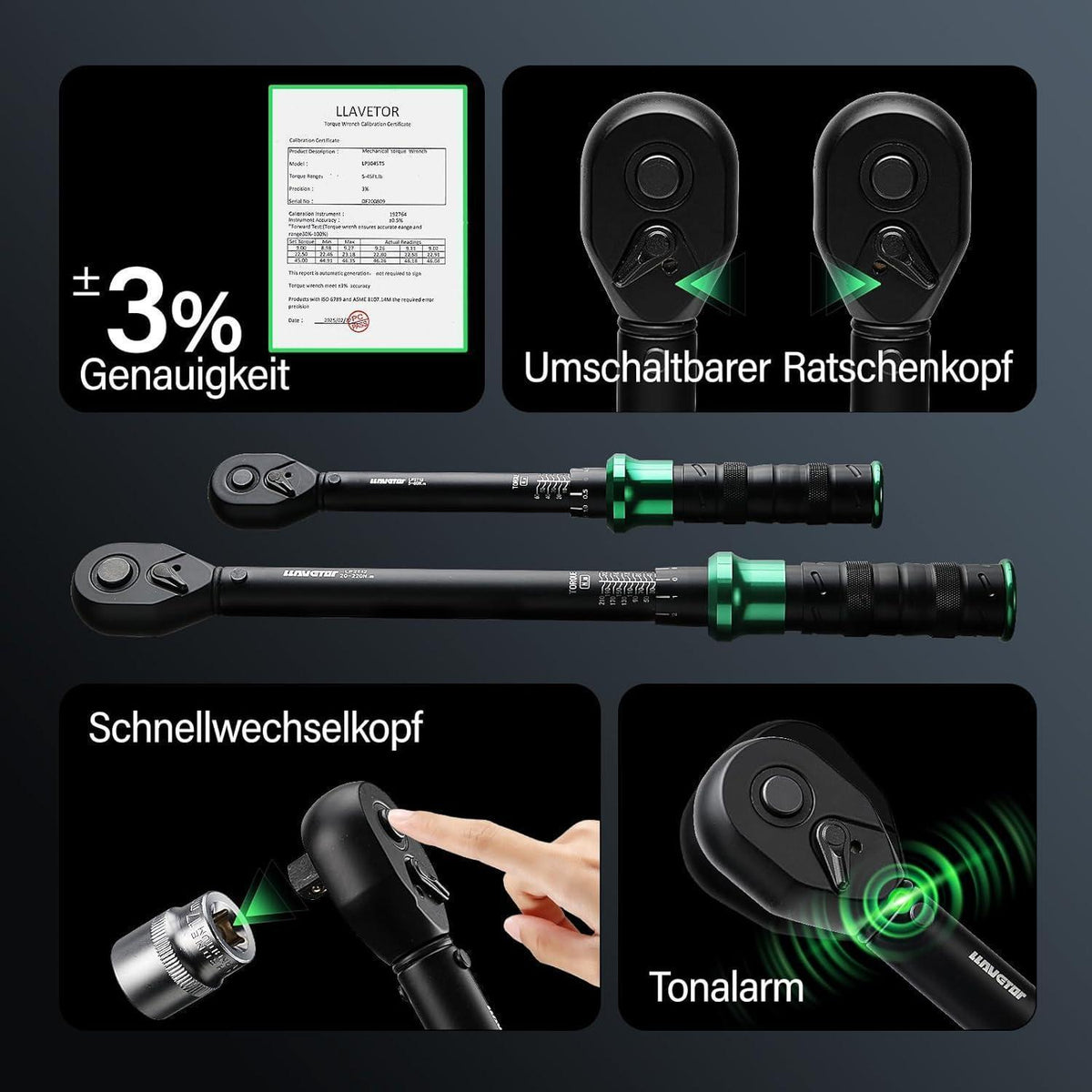 Drehmomentschlüssel-Set 60-220 Nm, 15-teilig, 3/8 & 1/2 Zoll Antrieb