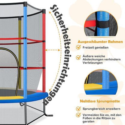 GYMAX Kindertrampolin 165cm mit Sicherheitsnetz & Randabdeckung