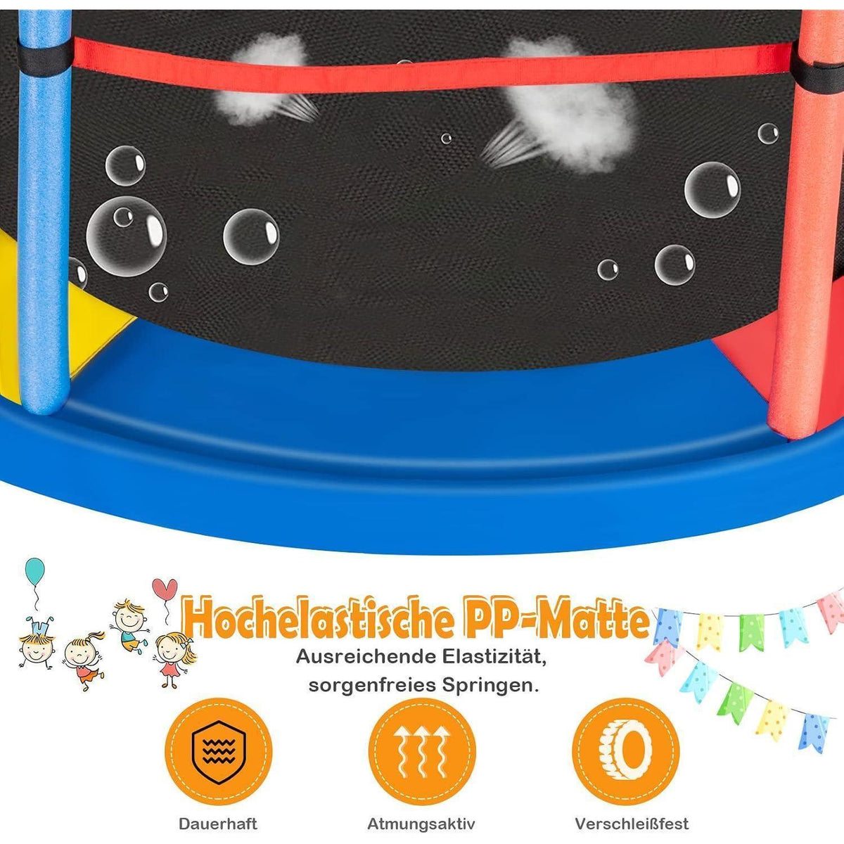 GYMAX Kindertrampolin 165cm mit Sicherheitsnetz & Randabdeckung