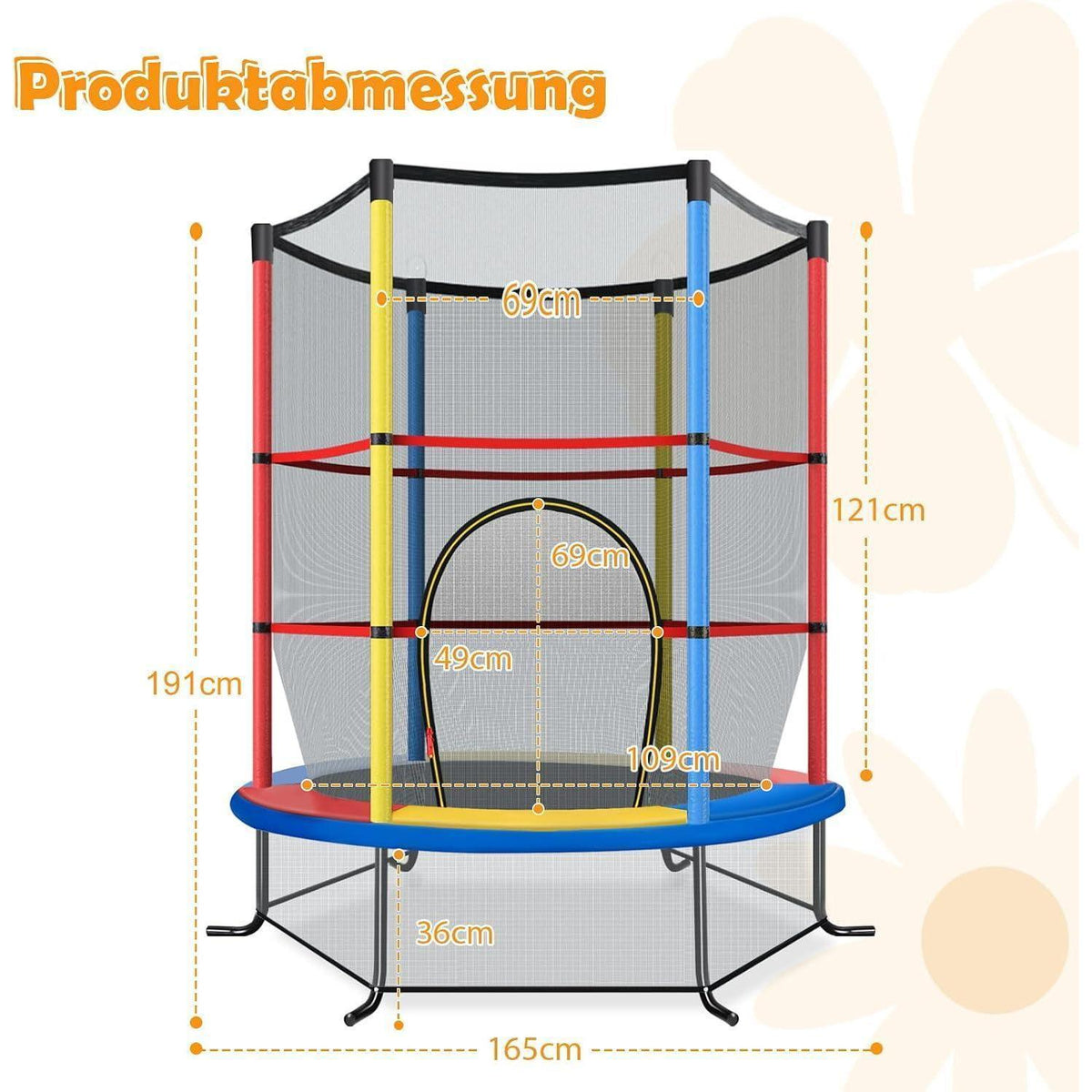 GYMAX Kindertrampolin 165cm mit Sicherheitsnetz & Randabdeckung