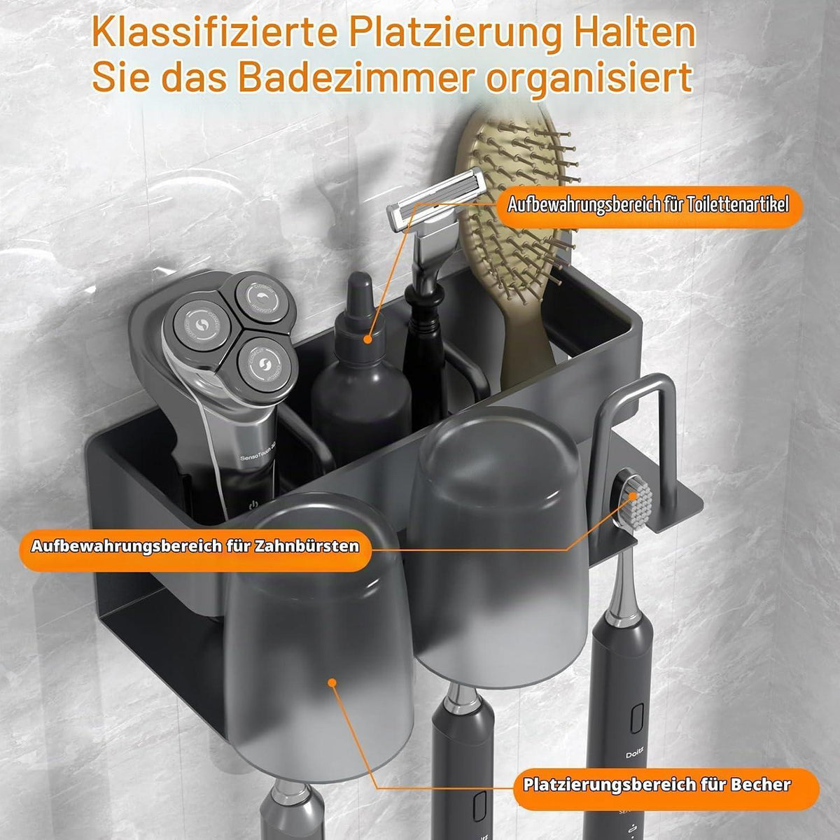 Elektrischer Zahnbürstenhalter mit Ladestation & Ablage