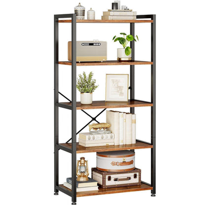 5-Etagen Bücherregal Braun – Stehendes Regal für Büro & Wohnzimmer