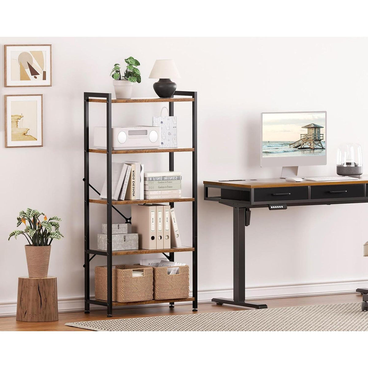 5-Etagen Bücherregal Braun – Stehendes Regal für Büro & Wohnzimmer