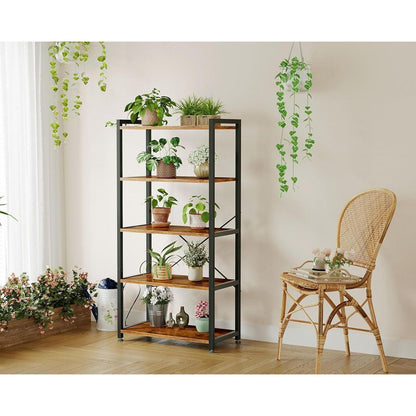 5-Etagen Bücherregal Braun – Stehendes Regal für Büro & Wohnzimmer