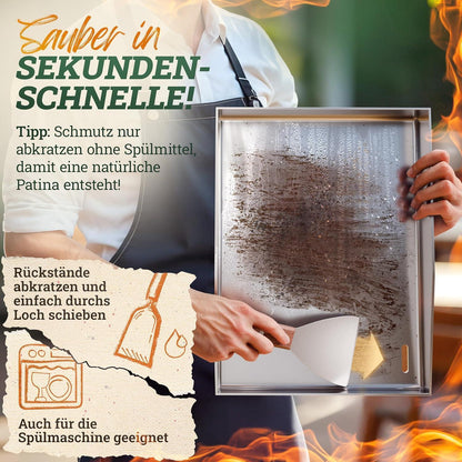 Edelstahl Plancha Grillplatte 40x40cm mit Burger Master Set