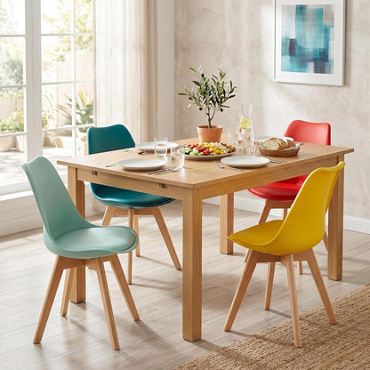 8er Set Esszimmerstühle Skandinavisch mit Sitzkissen & Holzbeinen