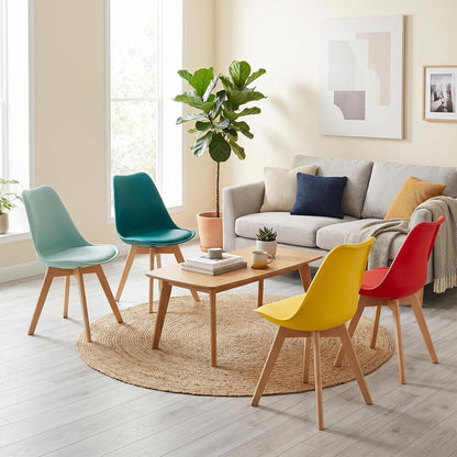 8er Set Esszimmerstühle Skandinavisch mit Sitzkissen & Holzbeinen