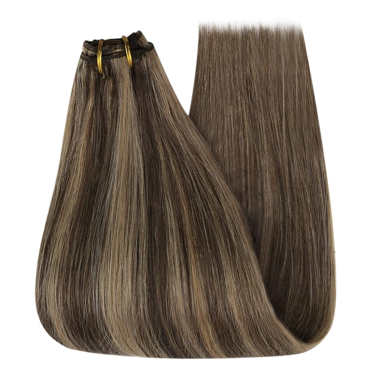 Echthaar Tressen Dunkelbraun mit Blond Highlights (50cm, 100g)