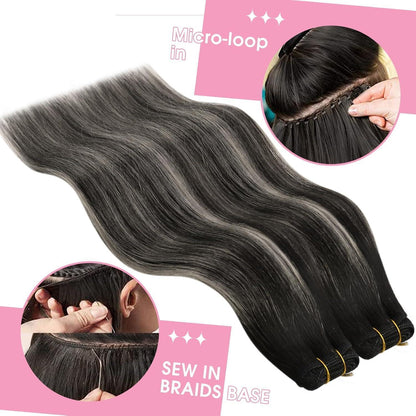 Echthaar Tressen Schwarz Ombre 50cm - 1B/S/1B, 100g