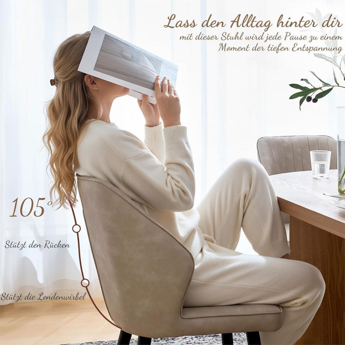 Gepolsterte Esszimmerstühle mit Armlehne – Vintage Design (6er Set Beige)