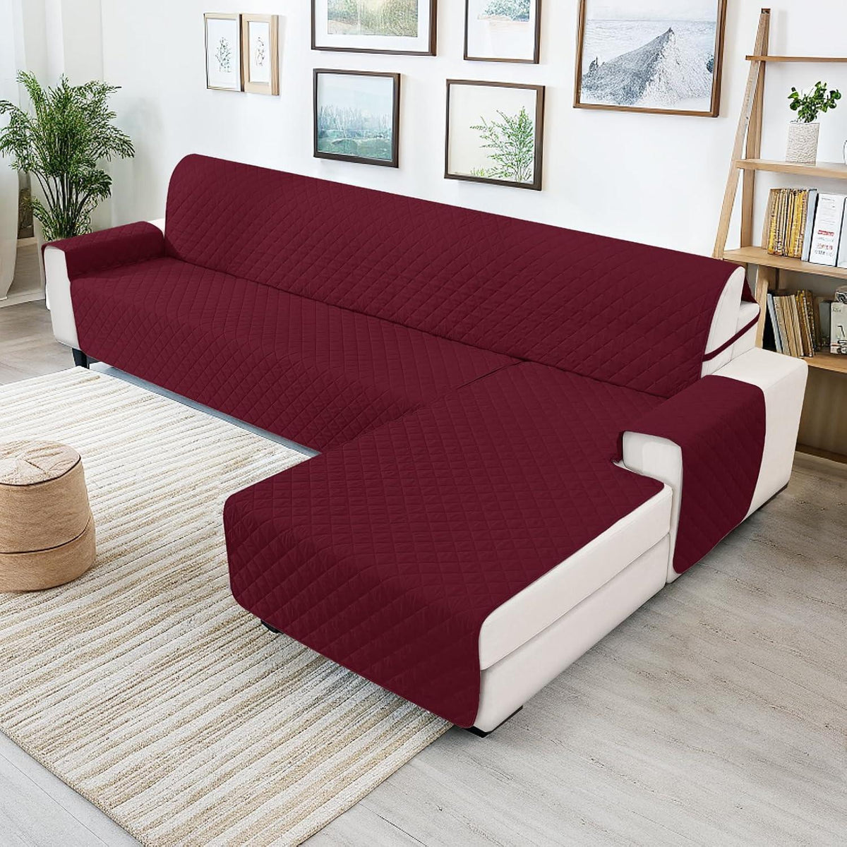 Wasserdichter Sofaüberzug L-Form 4 Sitzer, Bordeauxrot
