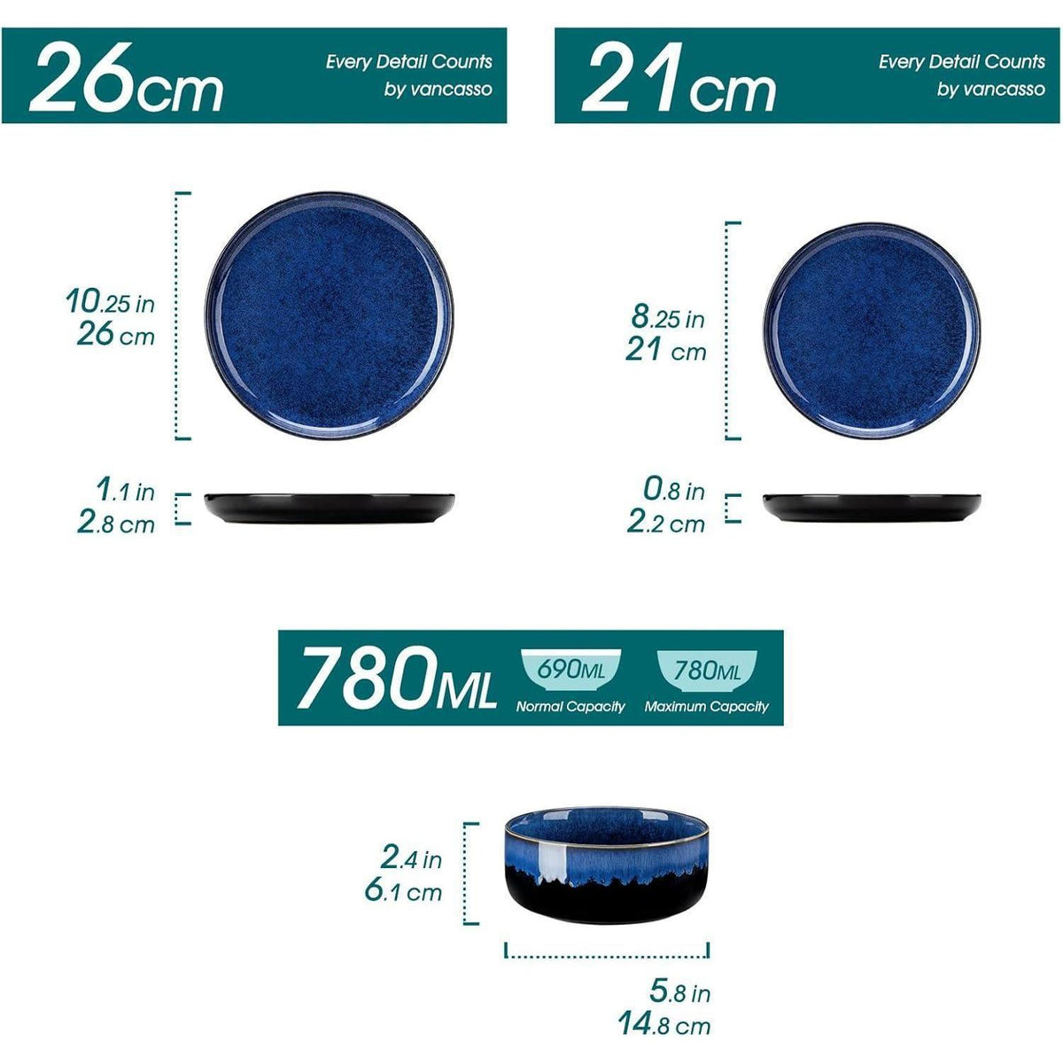 36-teiliges Geschirrset für 12 Personen, modern, blau