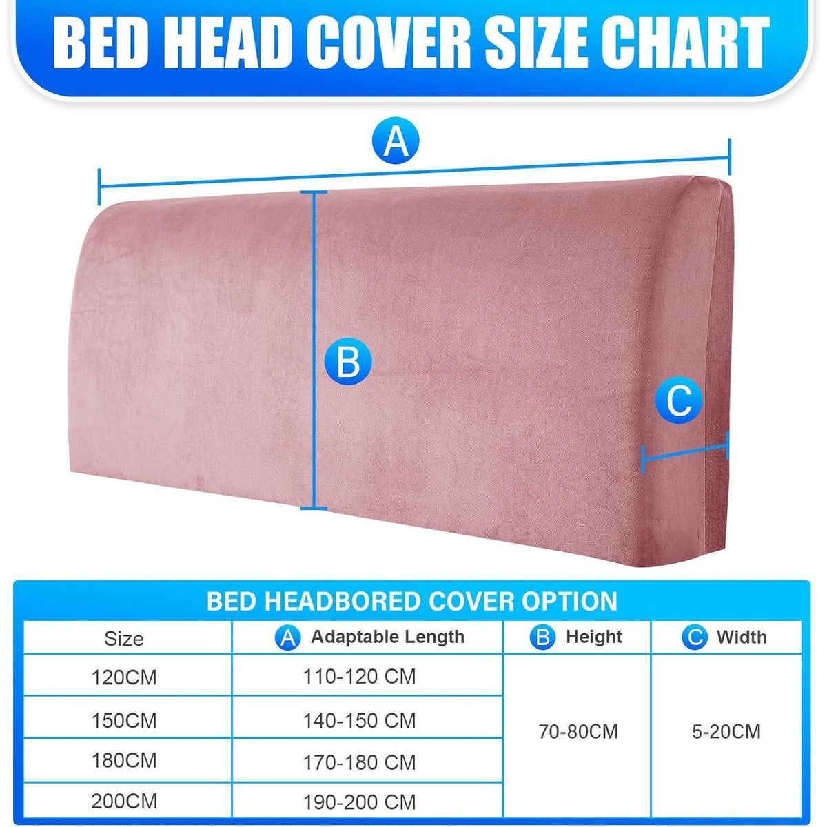 Samt Kopfteilbezug Rosa 150cm - Staubdicht & Waschbar