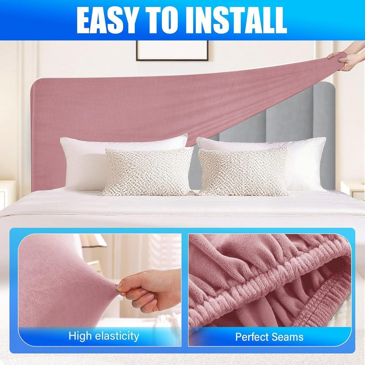 Samt Kopfteilbezug Rosa 150cm - Staubdicht & Waschbar