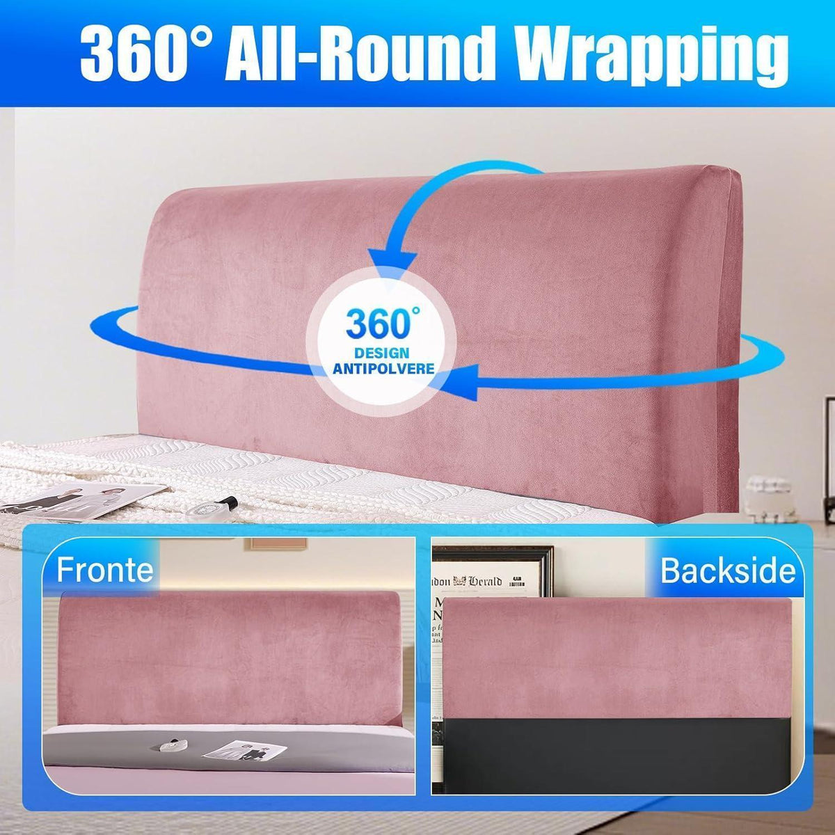 Samt Kopfteilbezug Rosa 150cm - Staubdicht & Waschbar