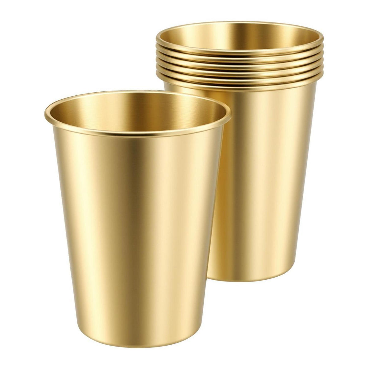 6x Gold Edelstahlbecher 350ml – Stapelbare Reisebecher