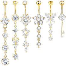 Bauchnabelpiercing Set 6x Schmetterling Hängend Gold Chirurgenstahl Wasserfest